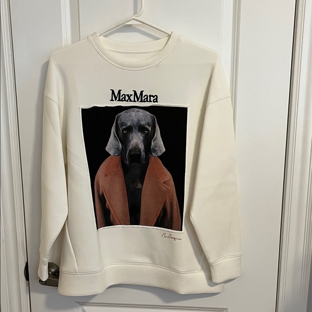 MaxMara inspired White oversized Sweatshirt with Dog Print size XS